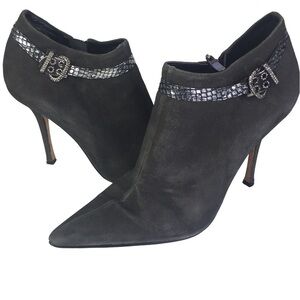 Beverly Feldman suede ankle boots green snake rhinestones Size 9 Stiletto